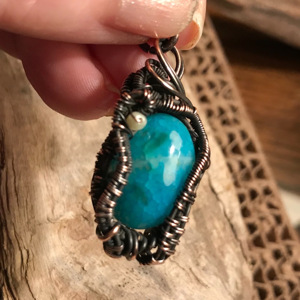 Pearl,Copper and Blue Stone Pendant